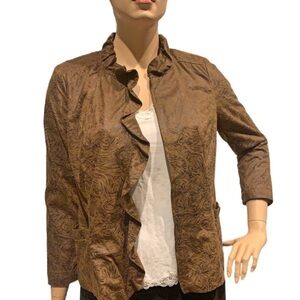 Elementz Woman Faux Suede Jacket Plus 1X Brown Burnout Vegan Zip Up, Pockets NWT